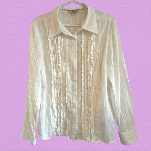 Vintage Y2K Jessica white cotton button up blouse with ruffles - Picture 1 of 8